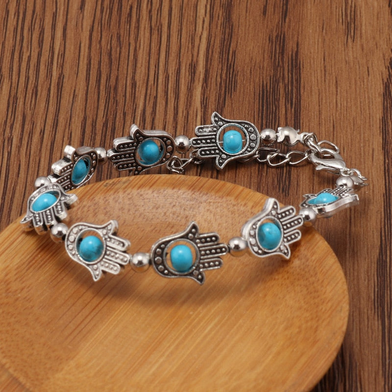 Women's Turquoise Hamsa Silver Bracelets 
