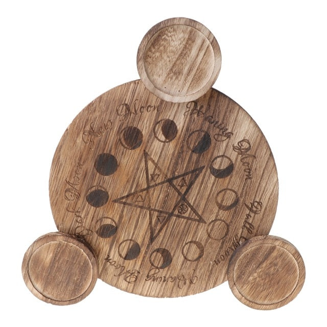 Wood Moon Pentacle Candle Holders