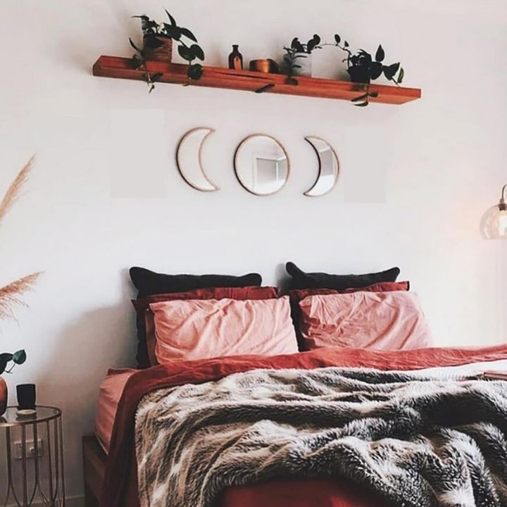 Wood Moon Phase Wall Mirrors 