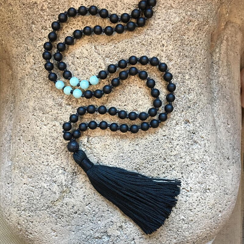Onyx & Amazonite Mala Prayer Necklaces - greenwitchcreations