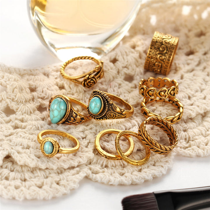 Turquoise Bohemian Ring Set For Sale
