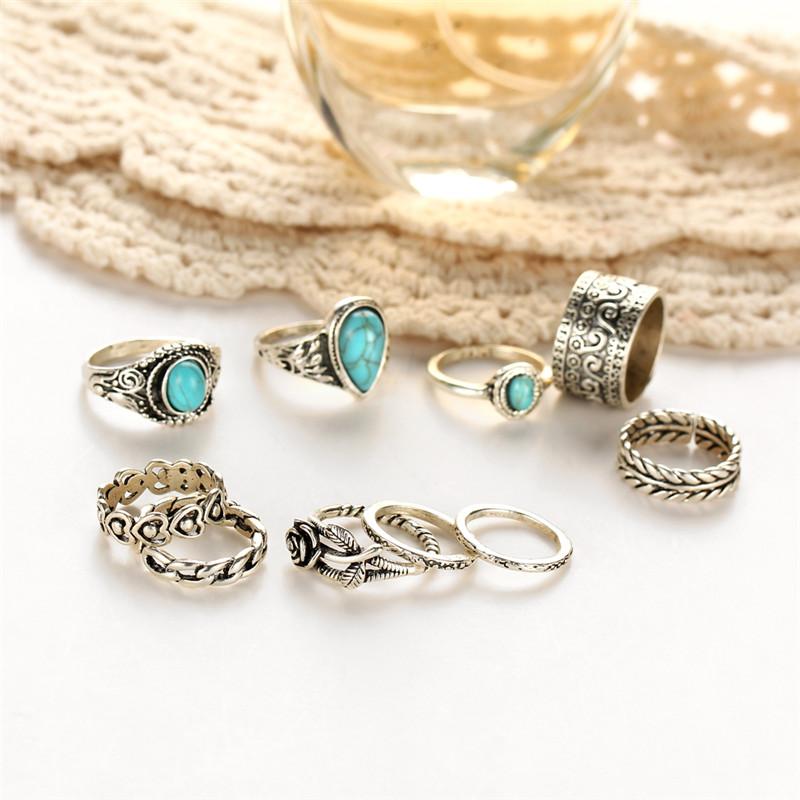 Turquoise Bohemian Ring Set For Sale