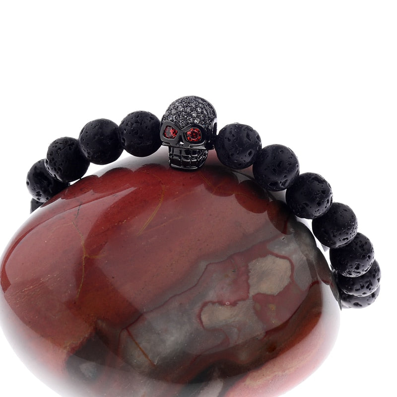 Skull & Feline Charm Lava Rock Bracelets - greenwitchcreations