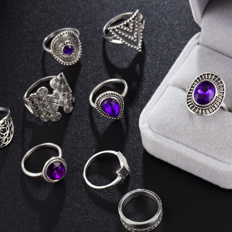 Purple Bohemian Hippie Ring Sets - greenwitchcreations