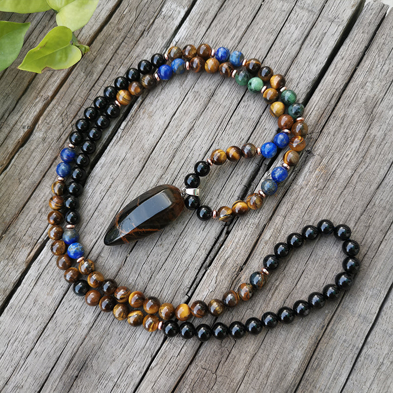 Tigers Eye & Lapis Lazuli Mala Prayer Necklaces - greenwitchcreations