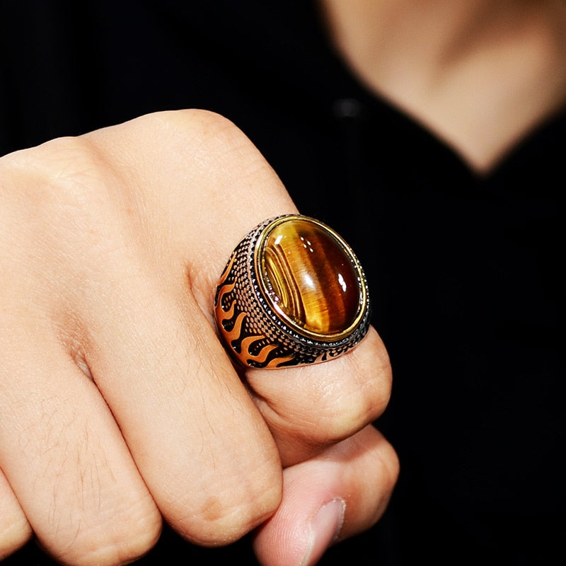 Tigers Eye & Obsidian Men's Rings - greenwitchcreations