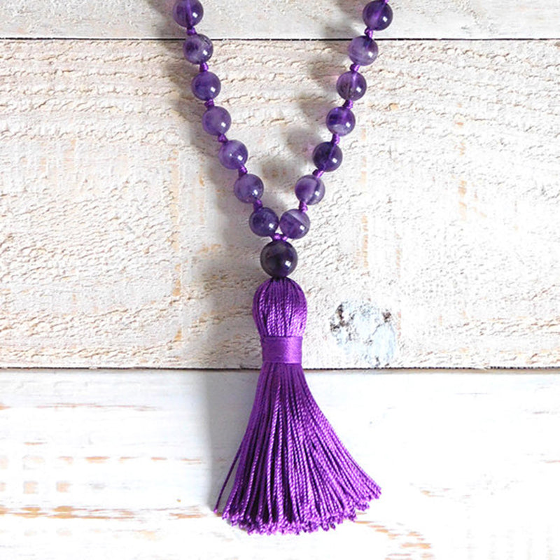 Amethyst Mala Bead Necklace