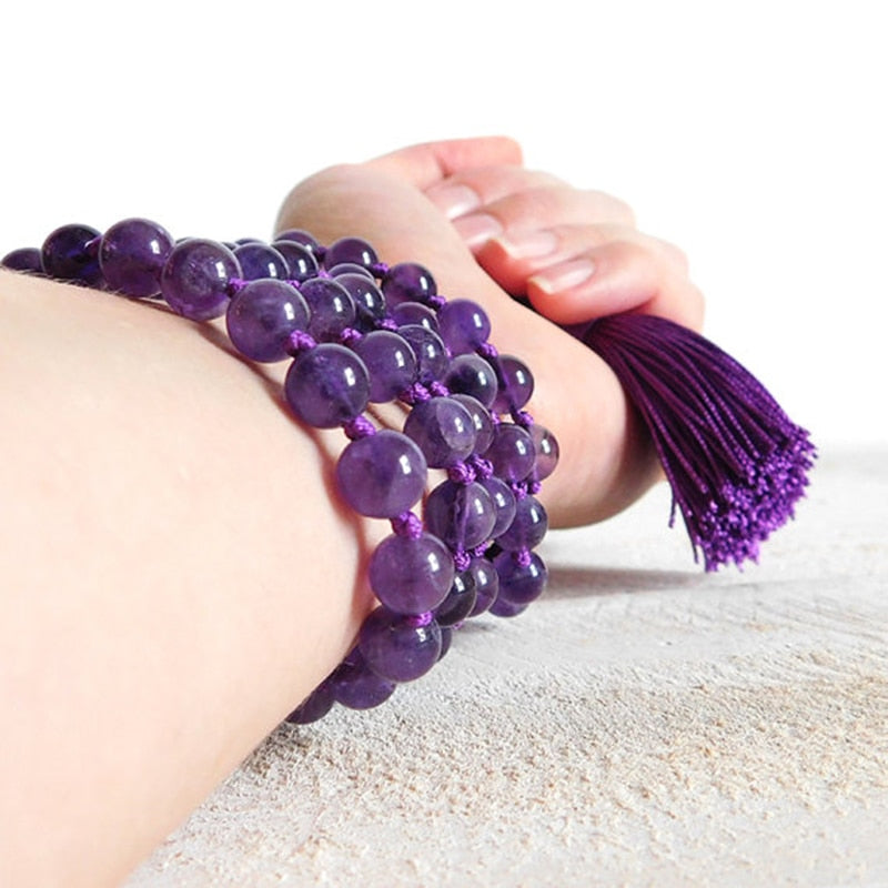 Amethyst Mala Bead Necklace