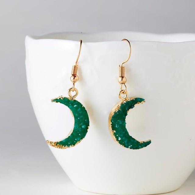 Women's Crescent Moon Druzy Earrings - greenwitchcreations