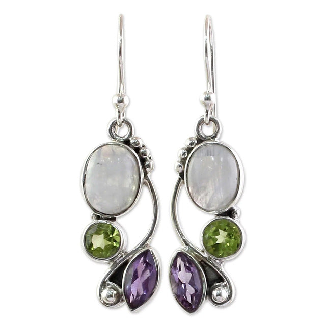 Moonstone, Peridot, Amethyst Silver Earrings - greenwitchcreations