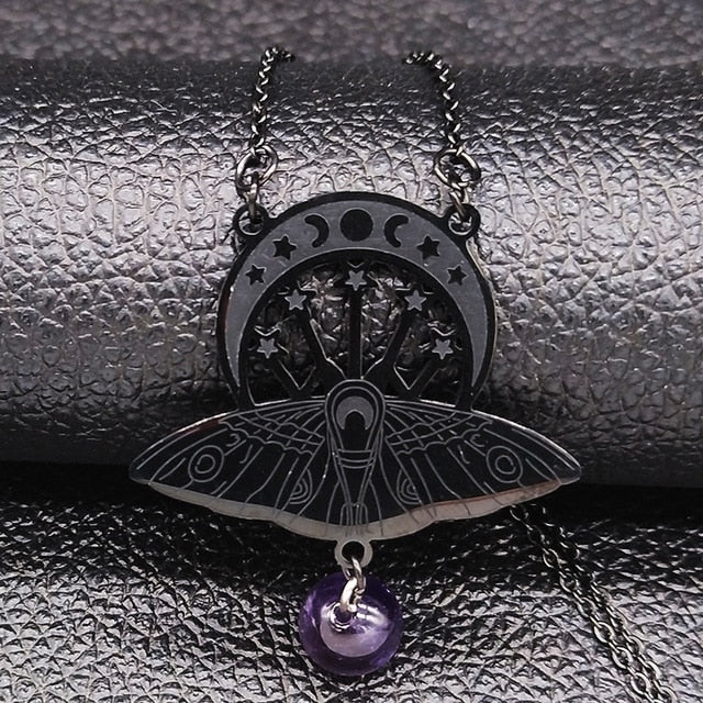 Triple Moon Goddess Moth Necklaces - greenwitchcreations
