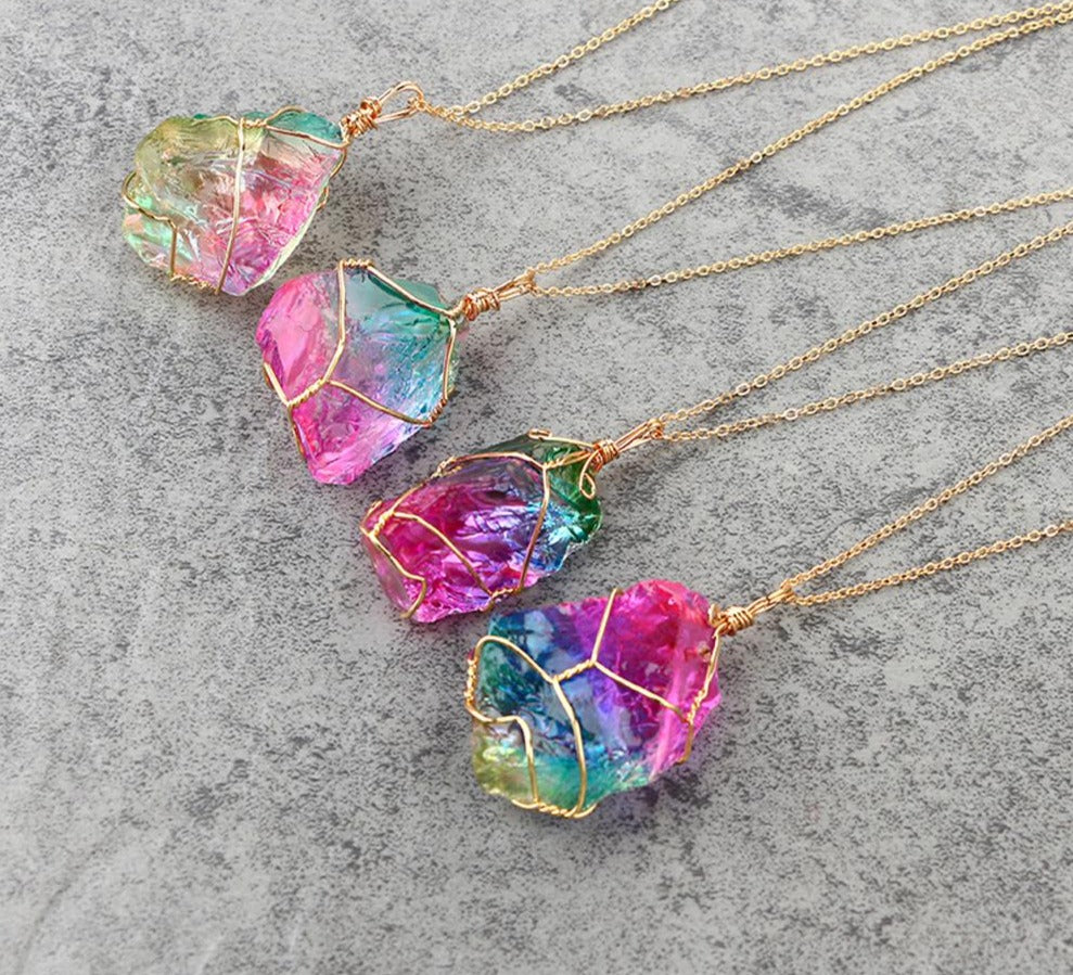 Rainbow Crystal Necklace - greenwitchcreations