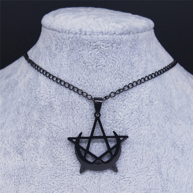 Women's Crescent Moon Pentagram Necklace - greenwitchcreations