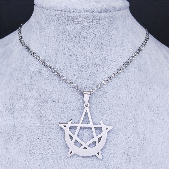 Women's Crescent Moon Pentagram Necklace - greenwitchcreations