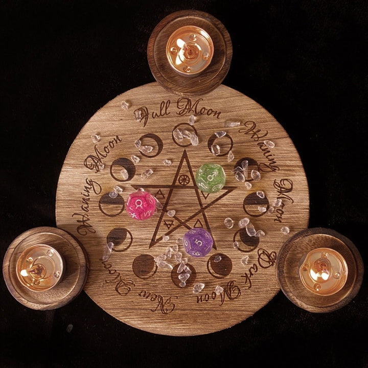 Wood Pentacle & Moon Phase Altar Plate For Sale