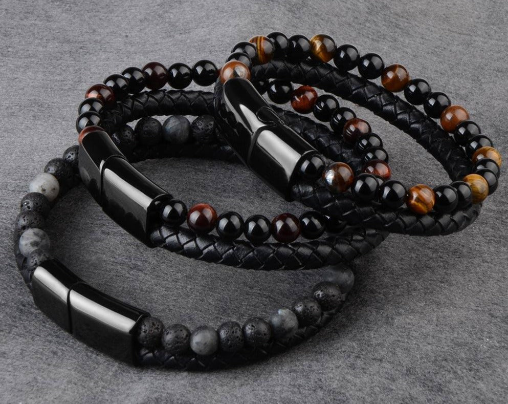 Men's Leather & Stone Bracelet - greenwitchcreations