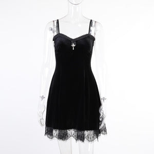 Witchy Black & Purple Velvet Dress For Sale