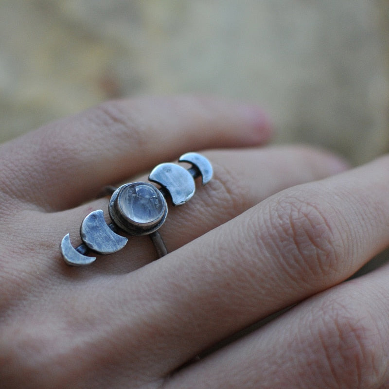Women's Moonstone Moon Phase Ring - greenwitchcreations