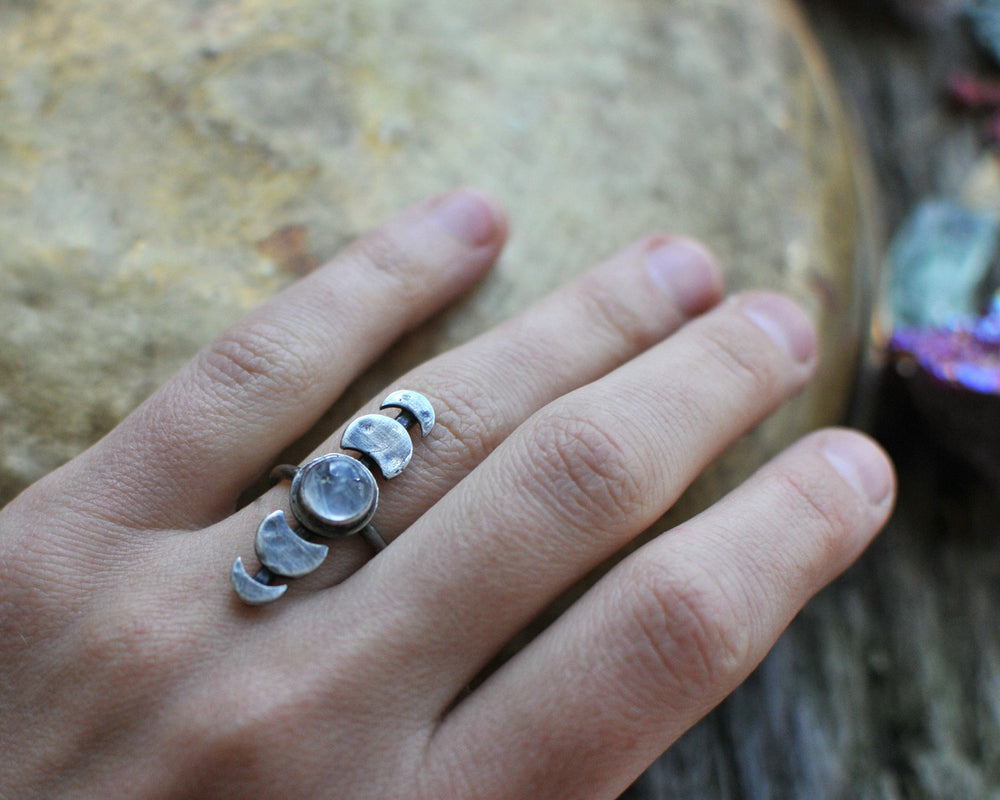 Women's Moonstone Moon Phase Ring - greenwitchcreations