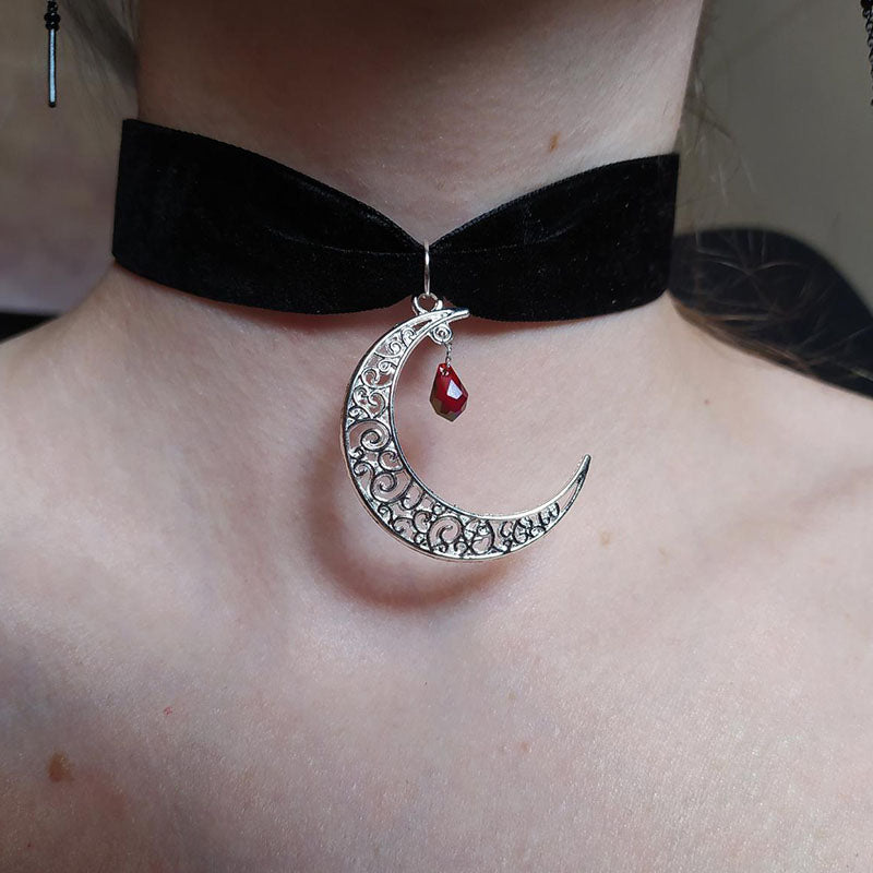 Crescent Moon Velvet Choker For Sale