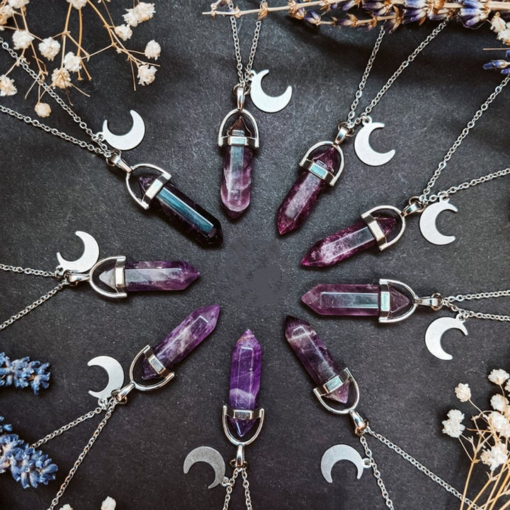 Amethyst Crystal Moon Necklaces