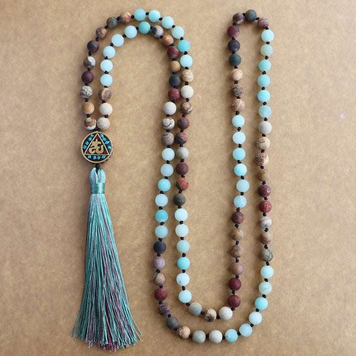 Amazonite Mala Prayer Necklace For Sale | Green Witch Creations