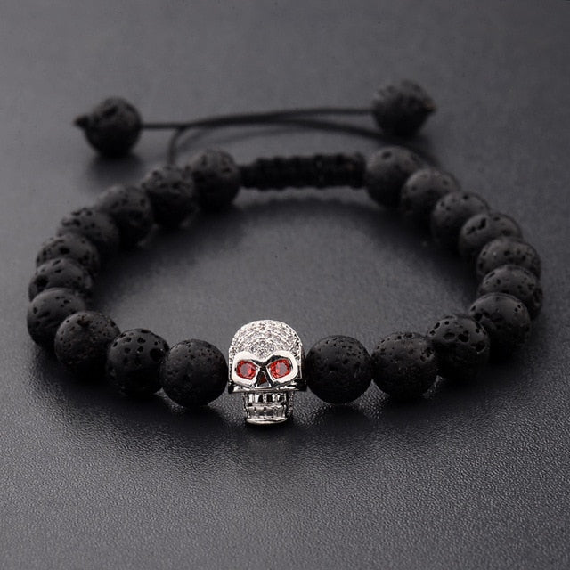 Skull & Feline Charm Lava Rock Bracelets - greenwitchcreations