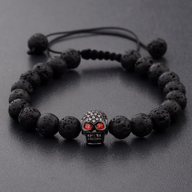 Skull & Feline Charm Lava Rock Bracelets - greenwitchcreations