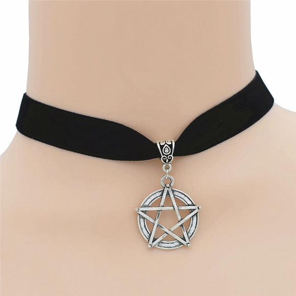 Women's Pentacle Black Choker Necklaces - greenwitchcreations