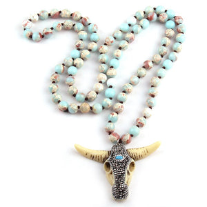 Handmade Agate Aqua Mala Prayer Necklace - greenwitchcreations