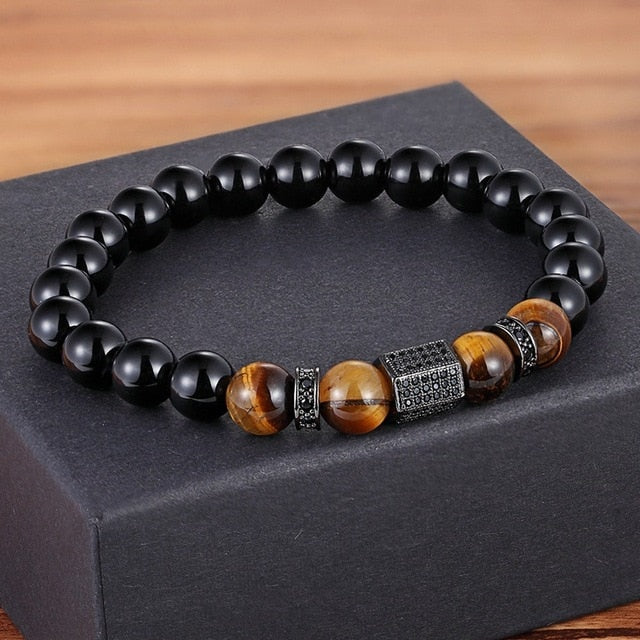 Men's Onyx & Tigers Eye Bracelet - greenwitchcreations