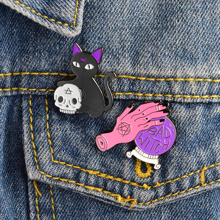 Bad Witch Kitty Crystal Ball Pins | Enamel Pins - greenwitchcreations