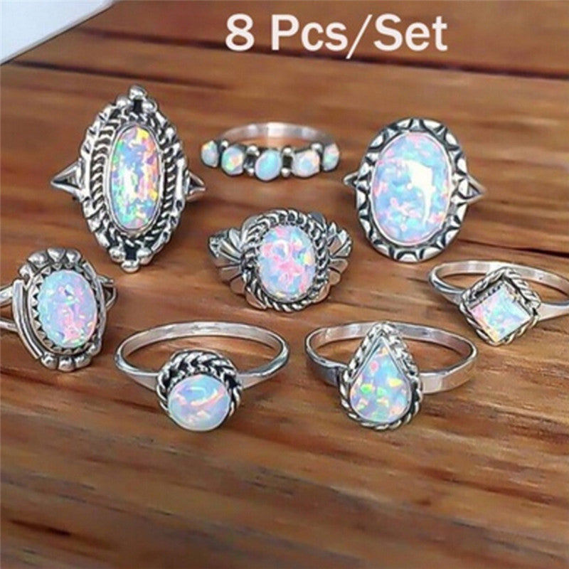 Women's Fire Opal Rings - 8 Piece Set - greenwitchcreations