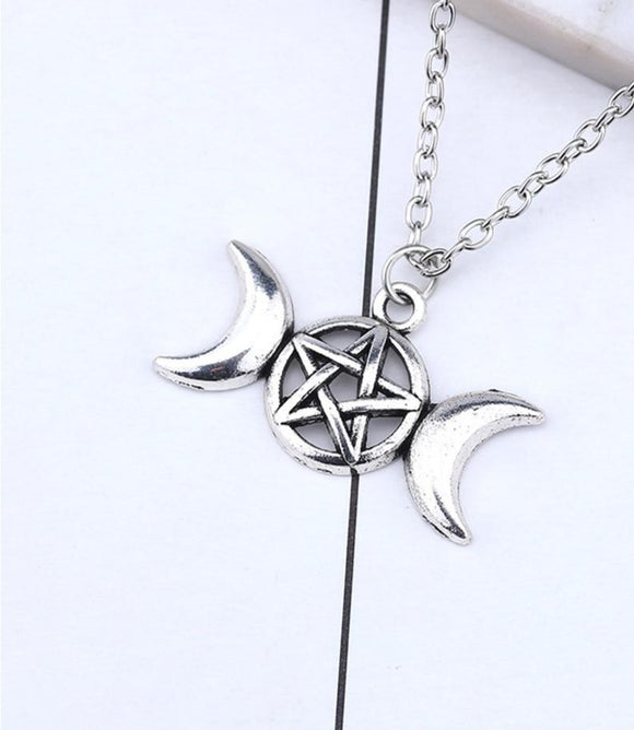 Triple Moon Pentacle Necklace - greenwitchcreations