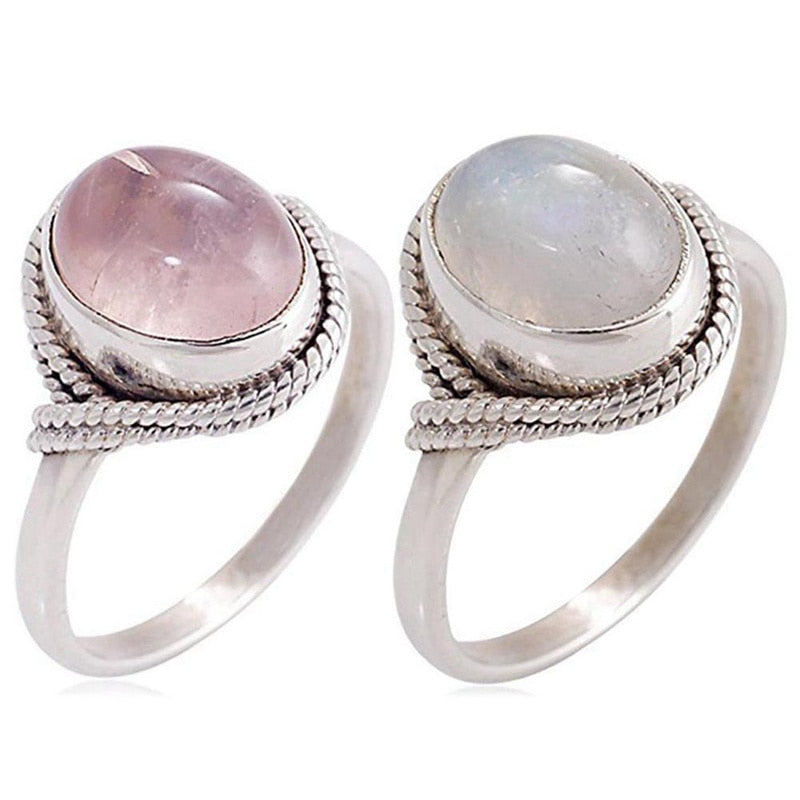 Rose Quartz and Moonstone Rings - greenwitchcreations