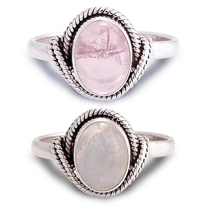 Rose Quartz and Moonstone Rings - greenwitchcreations